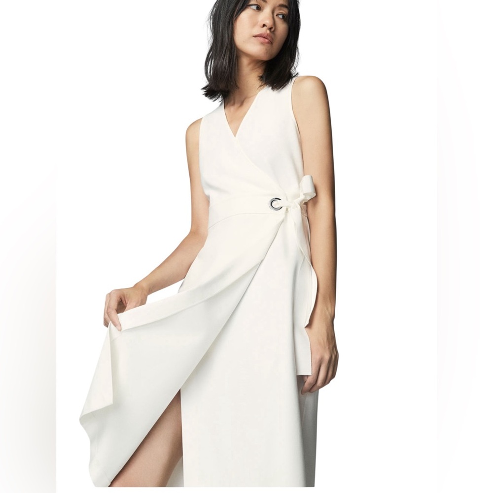 Mossimo Dutti Wrap Dress Size Large White Sleeveless Elegant Minimalist Chic